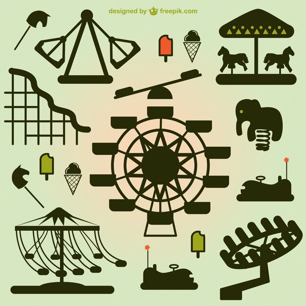 Amusement park elements silhouettes