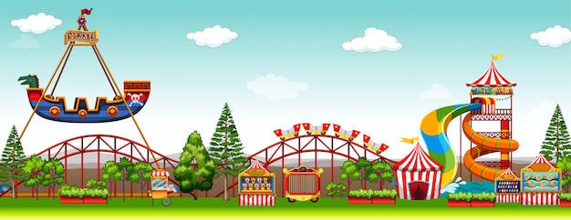 Free Vector amusement park scene with rides