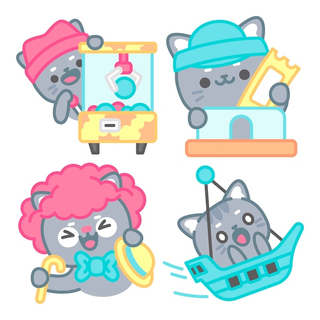 Free Vector amusement park stickers collection with tomomi the cat