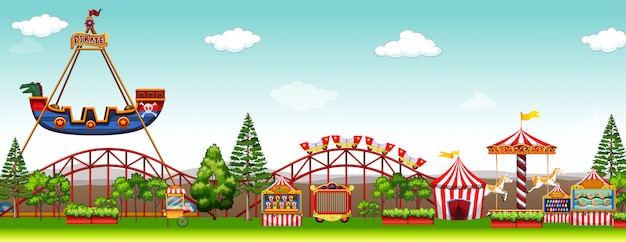 Free Vector amusement park with many rides