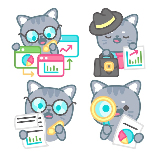 Free Vector analyst stickers collection with tomomi the cat