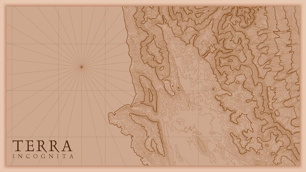 Ancient abstract earth relief old map. Generated conceptual elevation map of fantasy landscape.