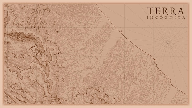 Ancient abstract earth relief old map. Generated conceptual vector elevation map of fantasy landscape.