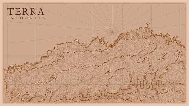 Ancient abstract earth relief old map Generated conceptual vector elevation map of fantasy landscape