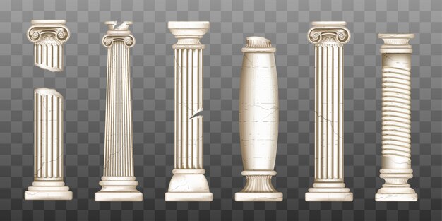 Ancient broken greek columns, baroque pillars