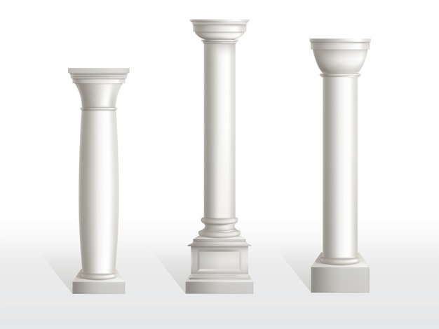 Free vector ancient columns set isolated on white background.