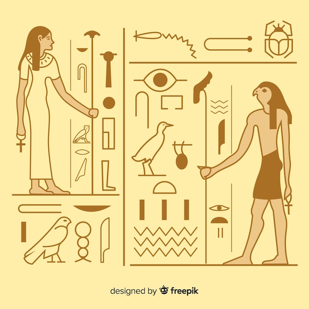 Free vector ancient egypt hieroglyphics background with flat design