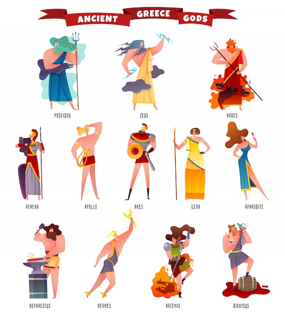 Free Vector ancient greece gods cartoon set