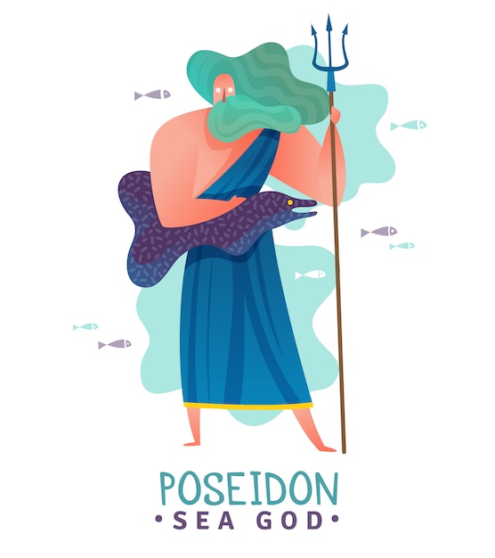 Free vector ancient greek god poseidon illustration