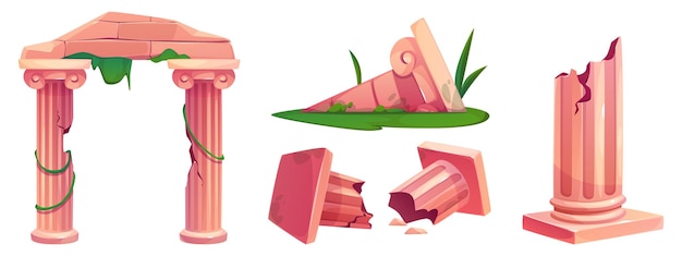 Free Vector ancient greek ruin set broken roman column vector