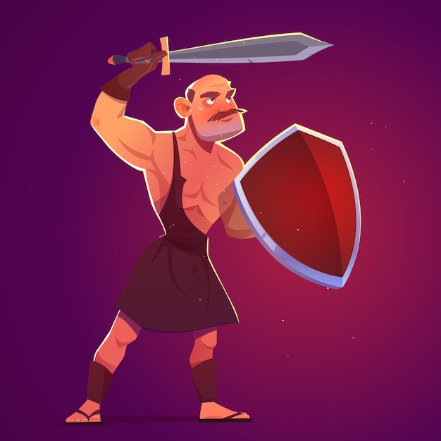 Free Vector ancient greek spartan or roman warrior gladiator with sword and shield 