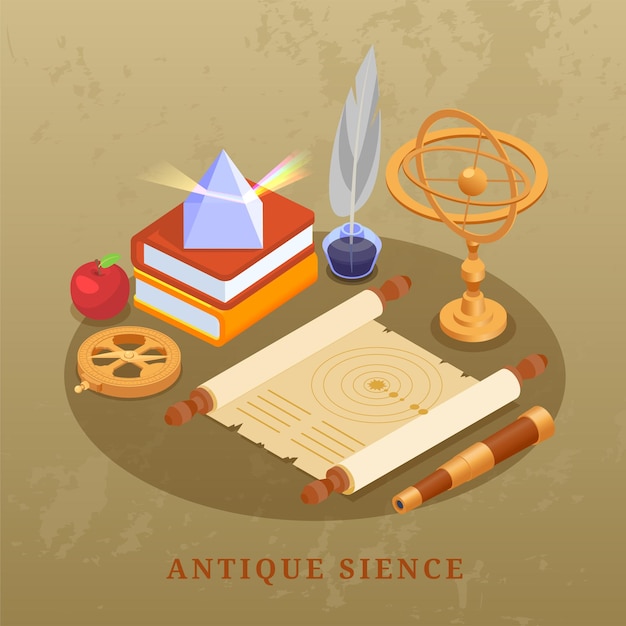 Free Vector ancient science concept with geography symbols isometric vector illustration