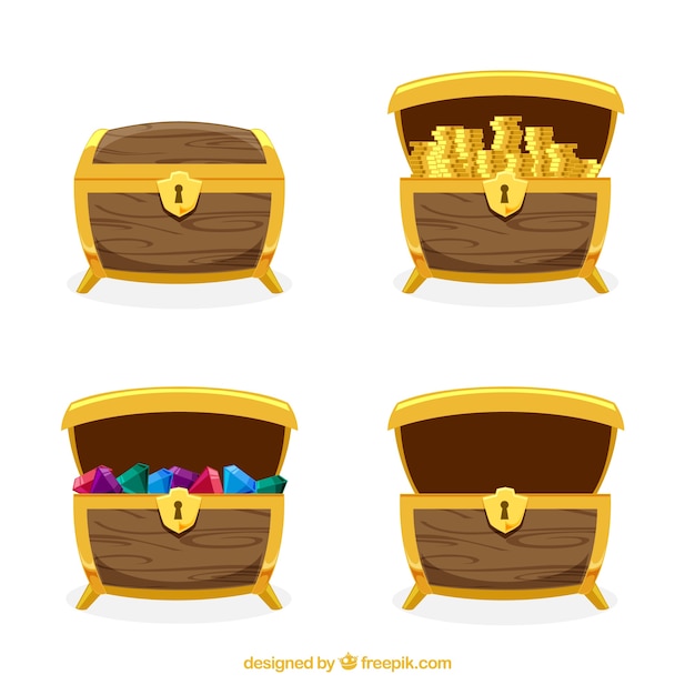 Ancient treasure box collection with flat design