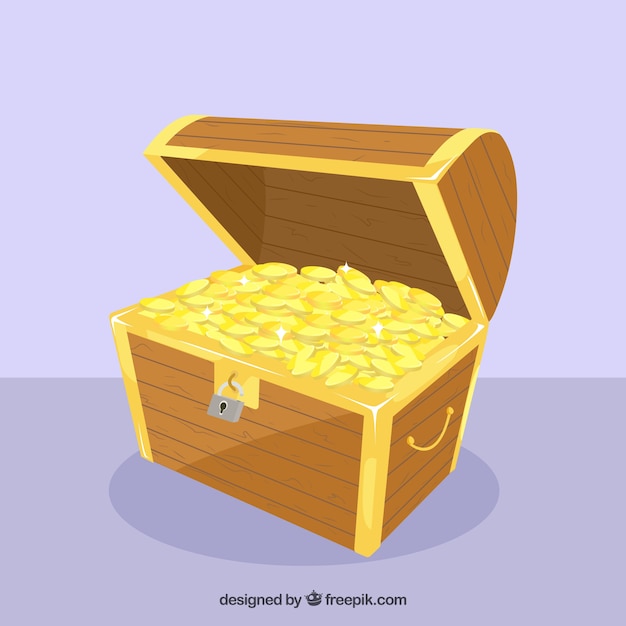 Ancient treasure chest with flat design