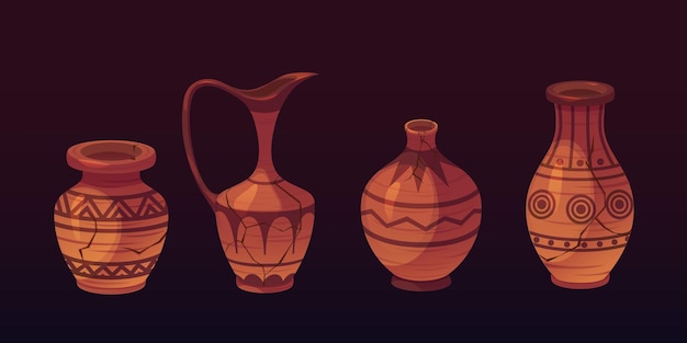 Free Vector ancient vases set isolated on black background