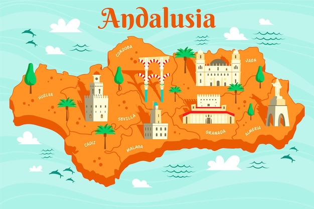 Free Vector andalusia map with landmarks