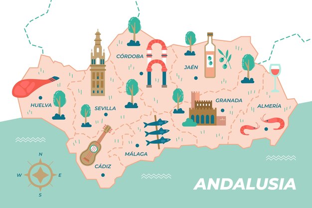 Andalusia map with landmarks