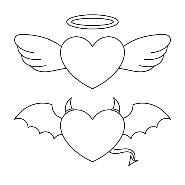 Free Vector angel and devil hearts with wings