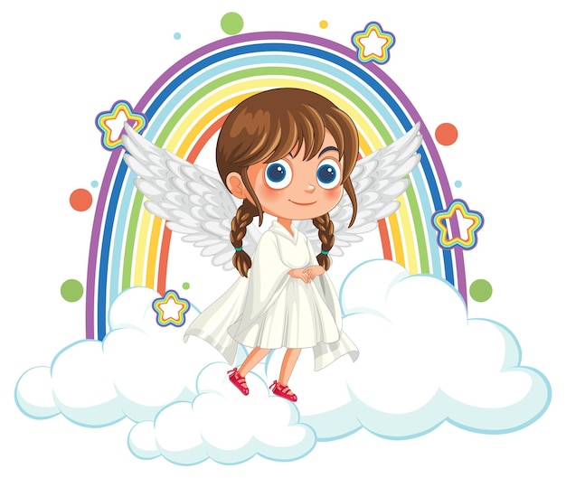 Free Vector angel girl with rainbow