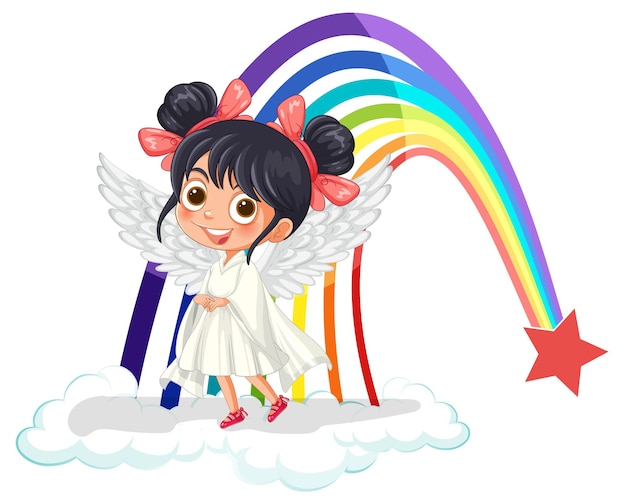 Free Vector angel girl with rainbow