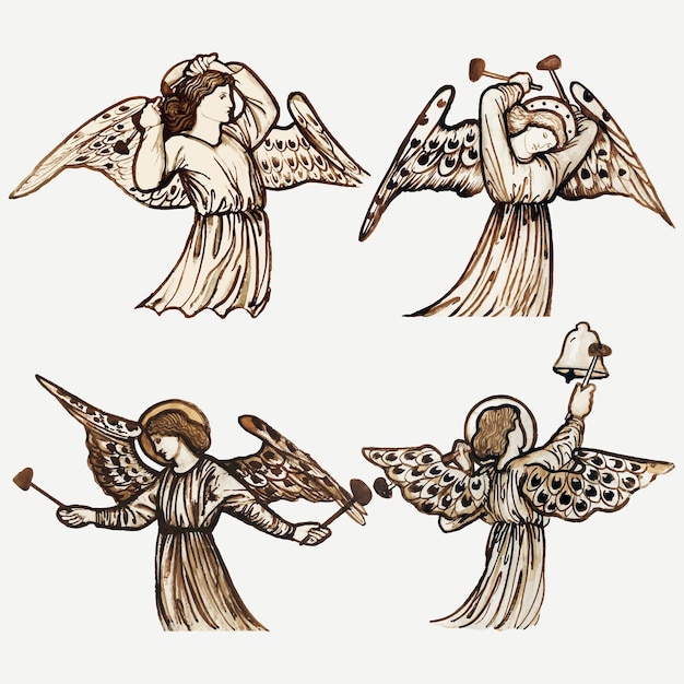 Angel vector illustration, remixed from artworks by Sir Edward Coley Burne&amp;ndash;Jones