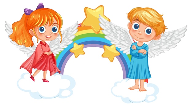 Angelic Children with Rainbow and Stars