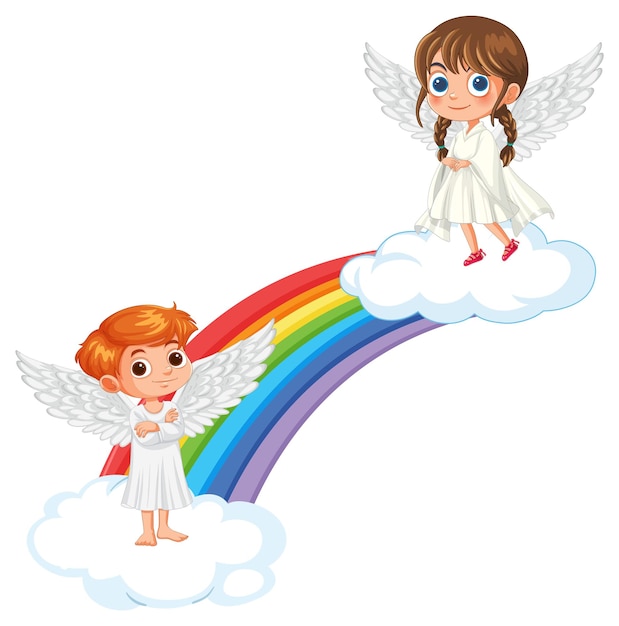 Free Vector angels on rainbow bridge