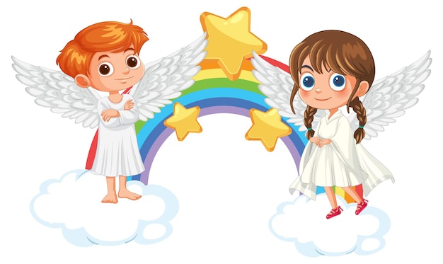 Angels with Rainbow and Stars