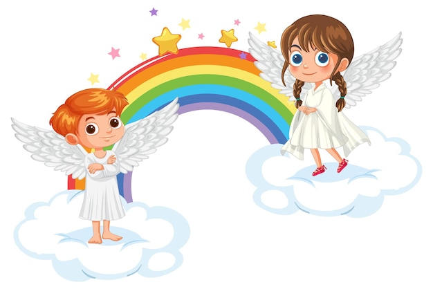 Angels with Rainbow and Stars