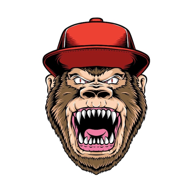 Free Vector anger gorilla wearing caps isolated on white