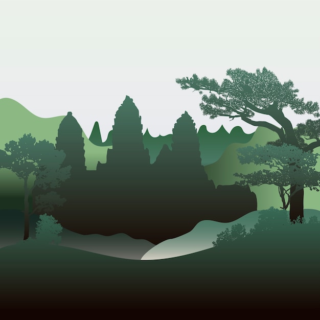 Free Vector the angkor wat temple silhouette vector design