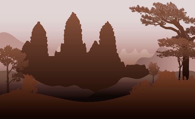 Free Vector the angkor wat temple silhouette vector design