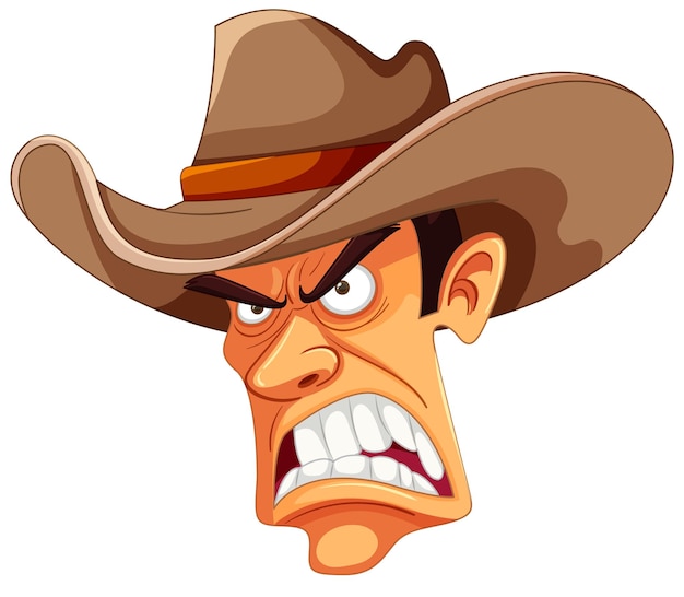 Angry Cowboy with Hat Cartoon Illustration