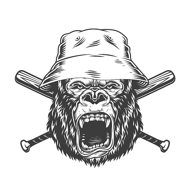 Angry gorilla head in panama hat