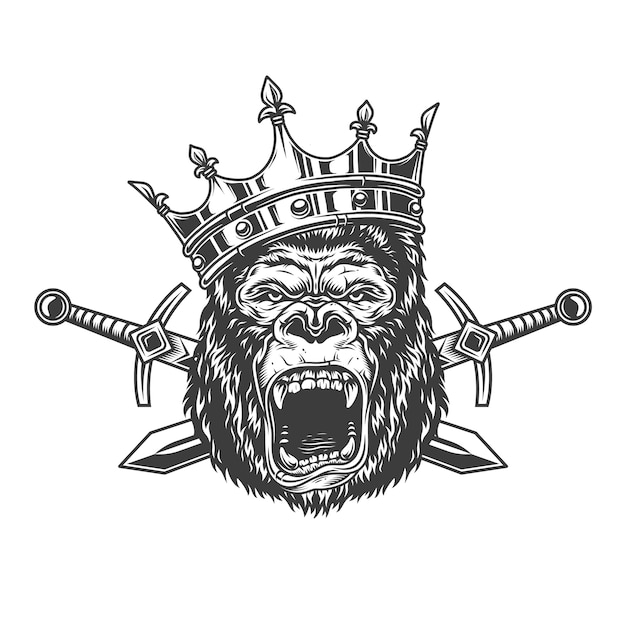 Free Vector angry gorilla head in royal crown