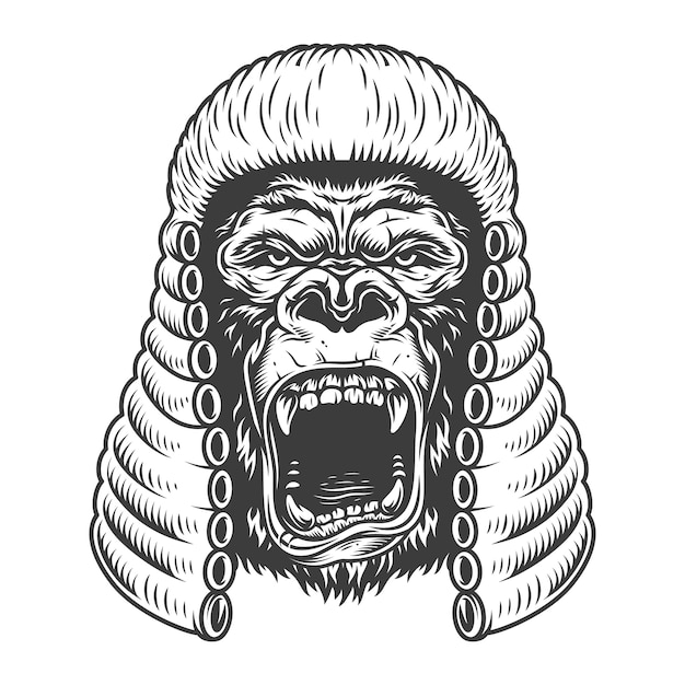 Free Vector angry gorilla in monochrome style