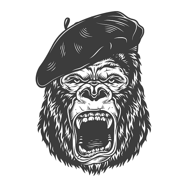 Angry gorilla in monochrome style