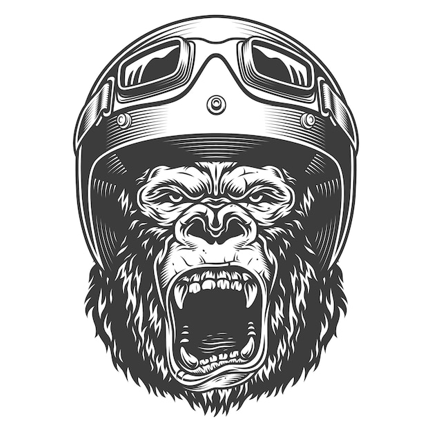 Free Vector angry gorilla in monochrome style