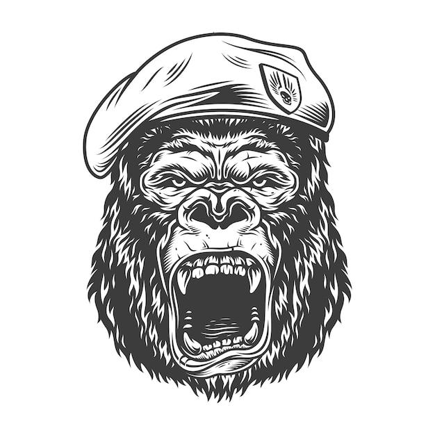 Free Vector angry gorilla in monochrome style