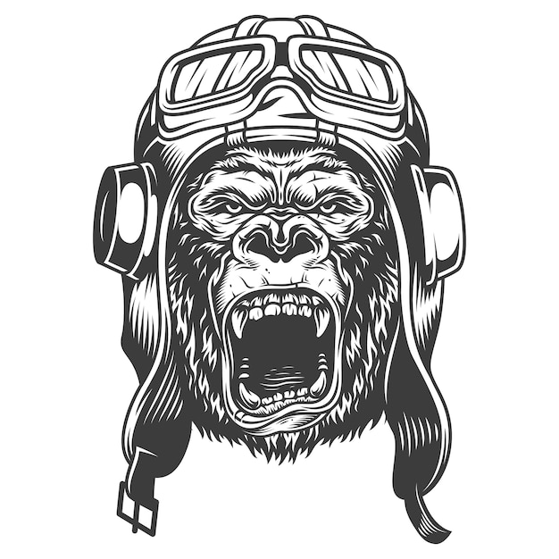 Free vector angry gorilla in monochrome style