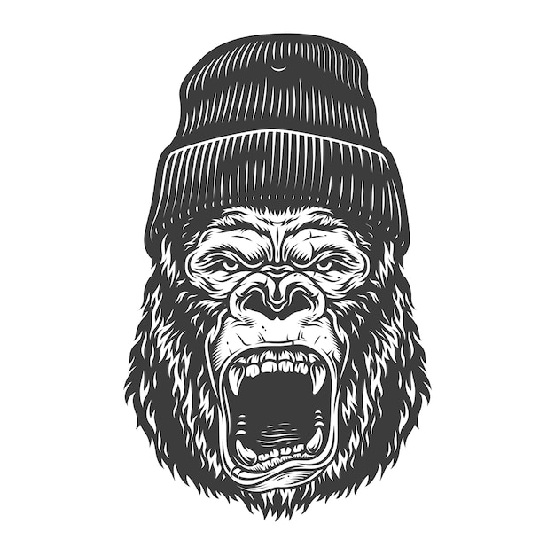 Angry gorilla in monochrome style