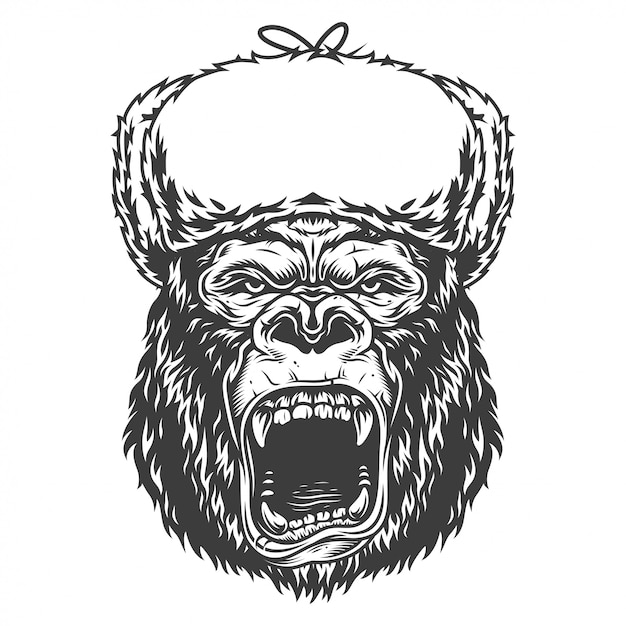 Free Vector angry gorilla in monochrome style