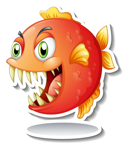 Angry piranha fish cartoon sticker