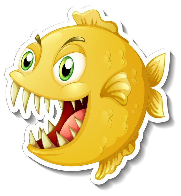 Angry piranha fish cartoon sticker