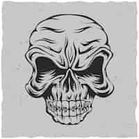 Free vector angry skull poster with black and grey colors illustration