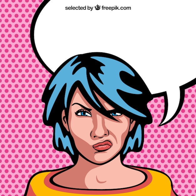 Free vector angry woman cartoon with blank speech bubble