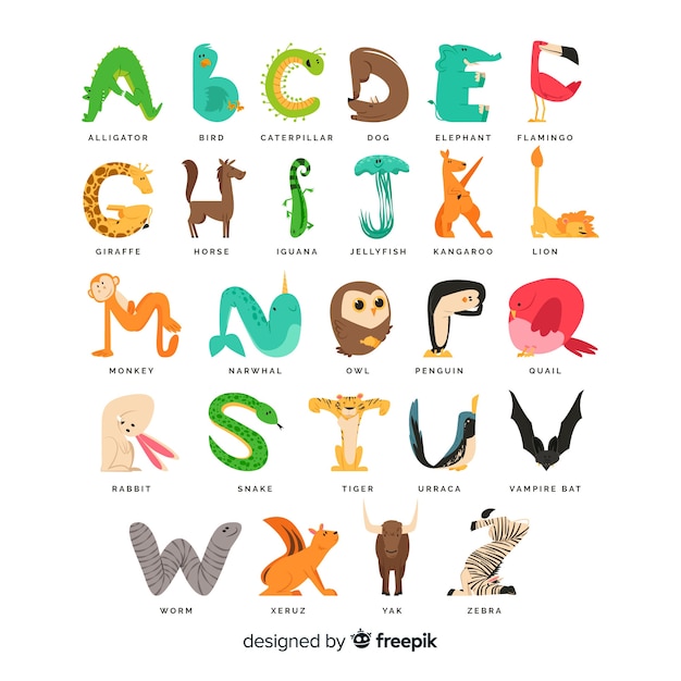 Animal alphabet with cute wildlife creatures