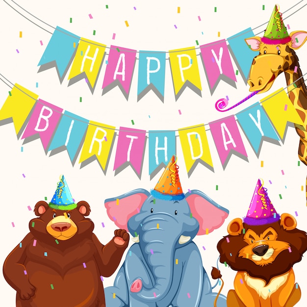 Free vector animal on birthday party template