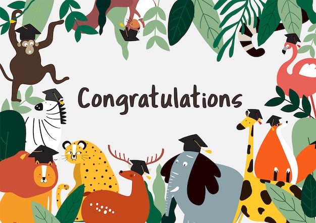 Animal cartoon style congratulations card vector