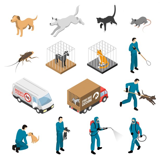 Animal Control Service Isometric Set